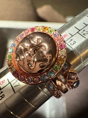 Kirks Folly Rose Gold Multicolor Crystal Statement 3 Ring Set
